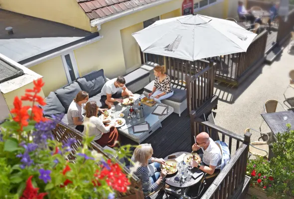 Outdoor terrace with seating